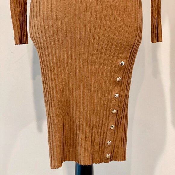 Mustard Brown Ribbed Knit Crop Long Sleeve & High waist Pencil Skirt Coords Set - Picture 5 of 7
